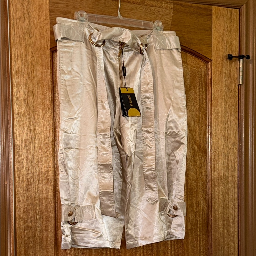 Y2K Versace Cream Satin Cargo Shorts